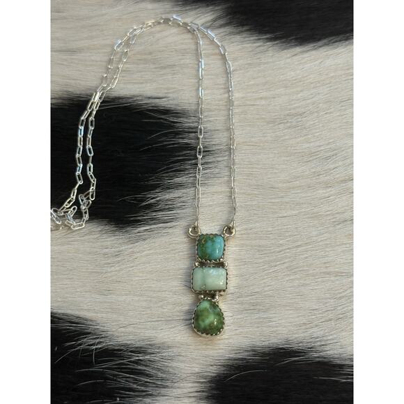 Native American Sterling Silver Multi Sonoran Gold Paloma Turquoise Bar Necklace - Picture 2 of 8
